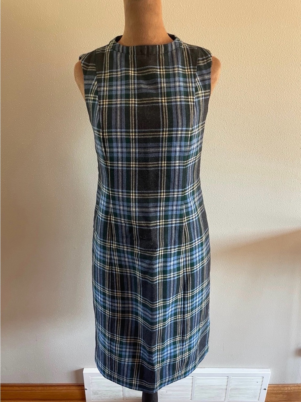 Pendleton Navy and Blue Tartan Plaid Midi Sheath Dress